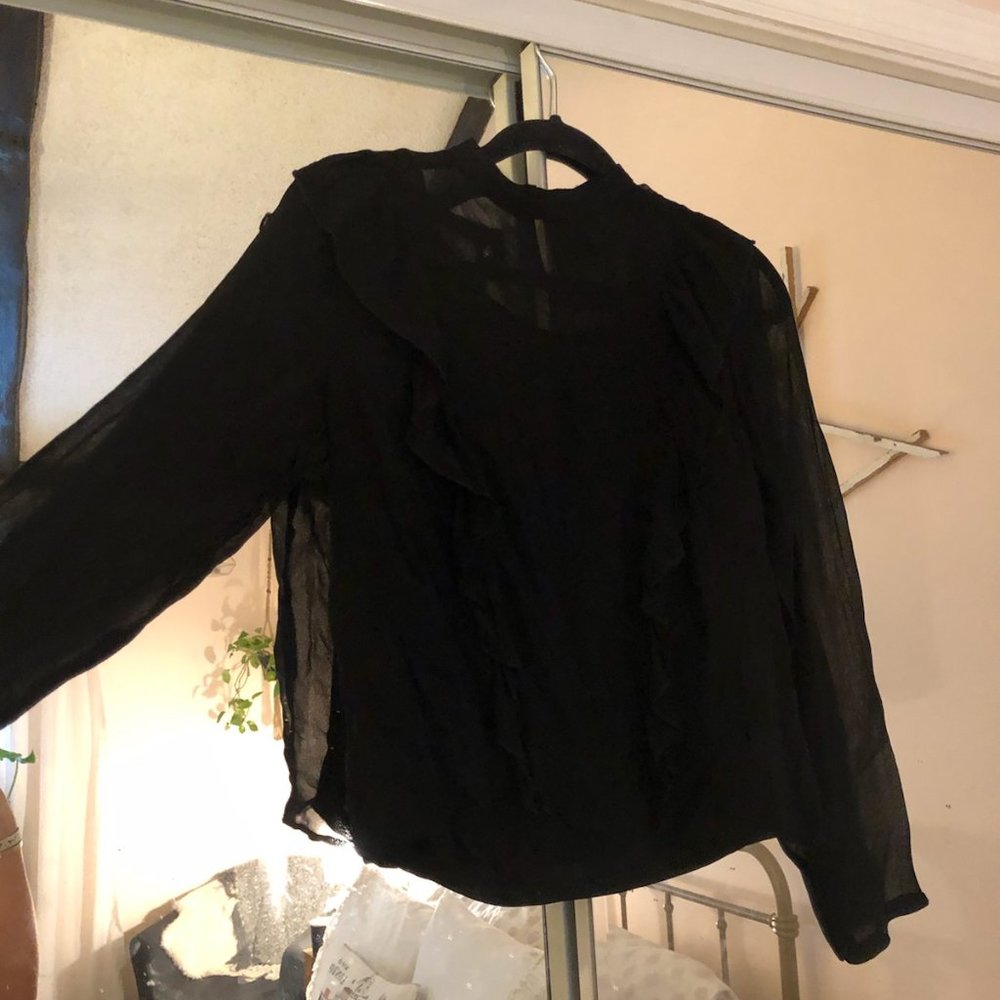 Sheer Mesh Black High Neck Blouse Built-In Tank